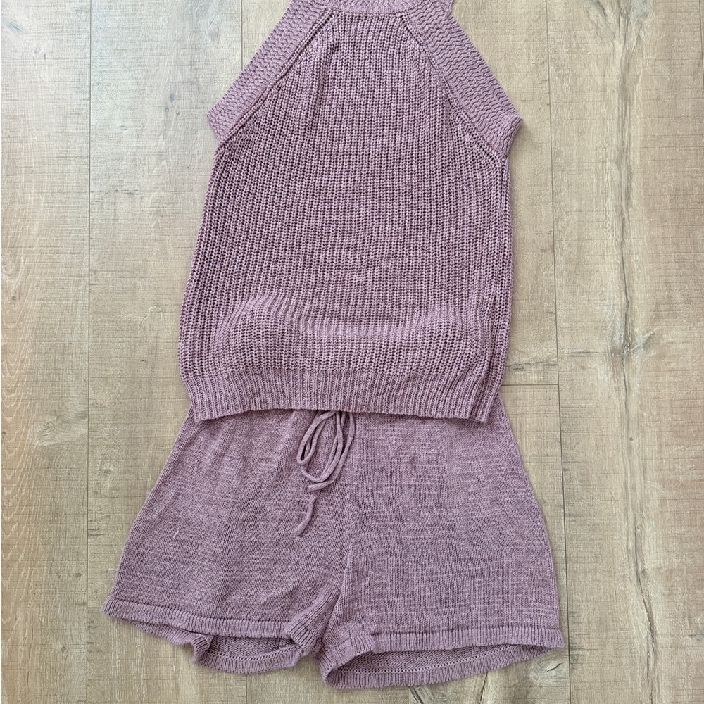Amazon Mauve Knit Tank with Drawstring Athletic Shorts Set